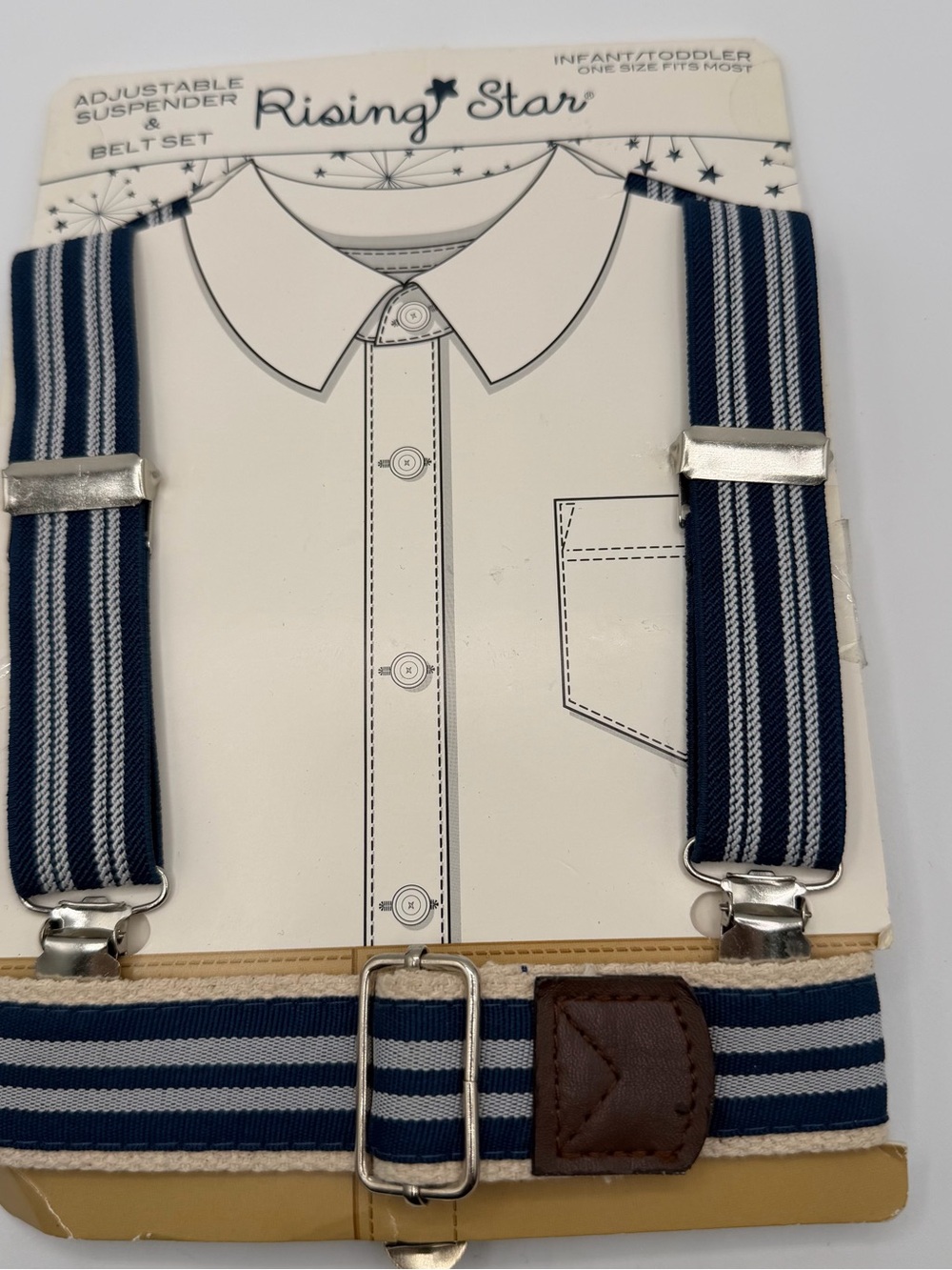 Rising Star Baby Boy Suspenders Belt Set Navy Stripe Wedding Formal OS